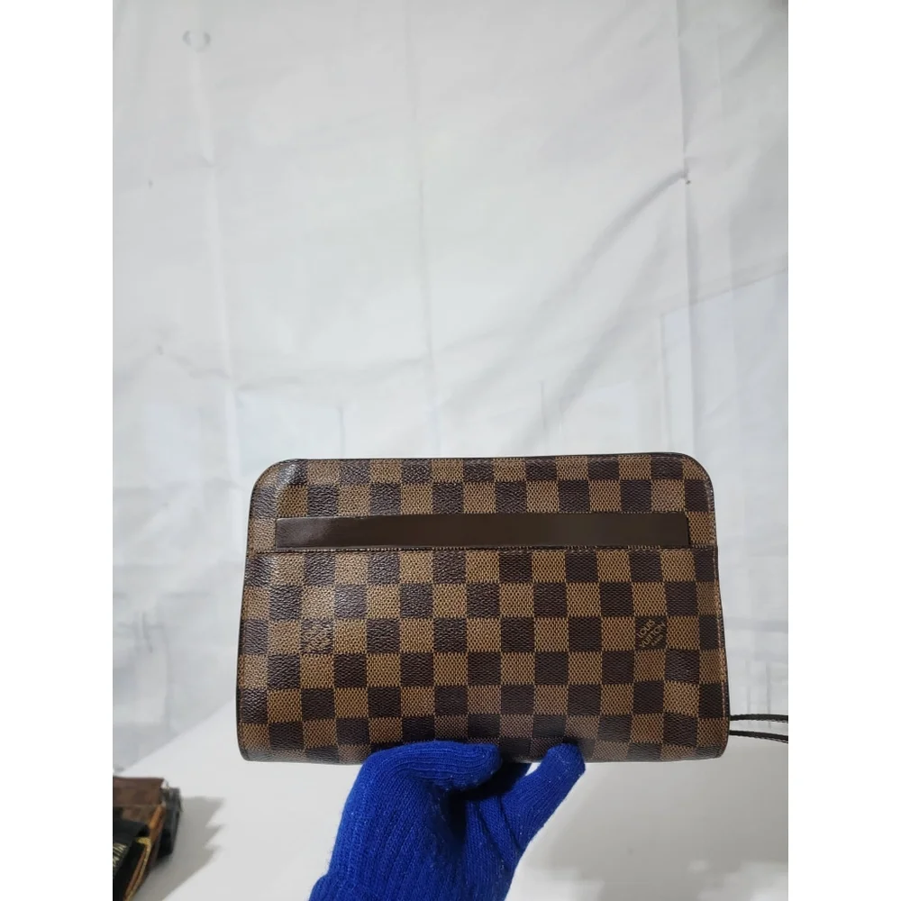 LOUIS VUITTON Damier Ebene Pochette Saint Louis Clutch Bag Brown